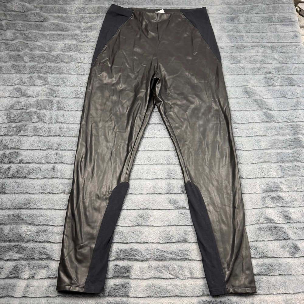 Express Womens Black Faux Leather Mixed Media Leggings Size M Stretch Pants